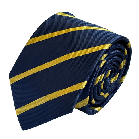 navy dark blue with yellow gold striped tie
